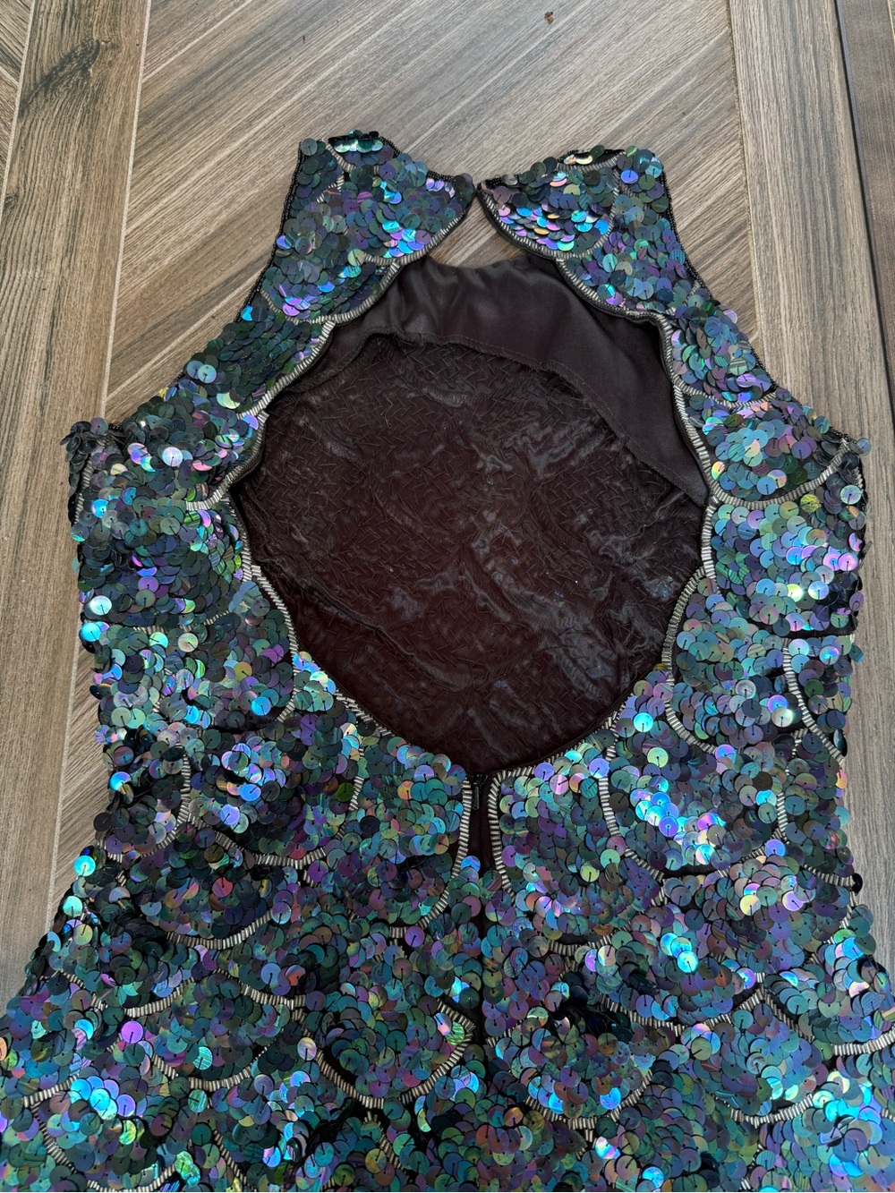 True Vintage 90s Iridescent Sequin Backless Mini Dress Medium Mermaidcore Prom